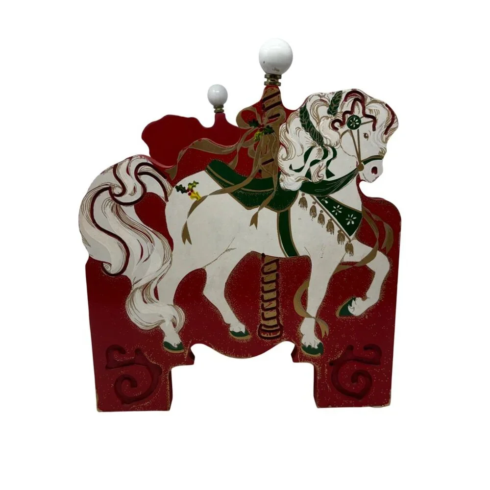 Vintage Carousel Horse Magazine Rack Red Green Wooden Toy Organizer Kids Room - Picture 1 of 9